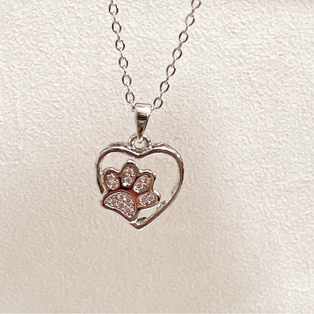 ✨ New cute paw 🐾 pink stones in the heart necklace - Picture 7 of 13
